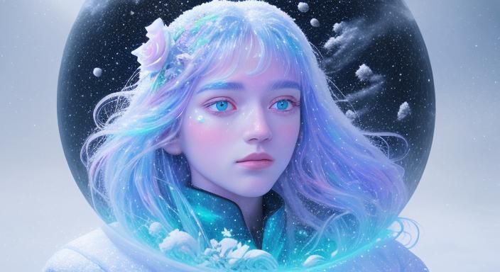 Snow Roses in Astral Holographic Illustration