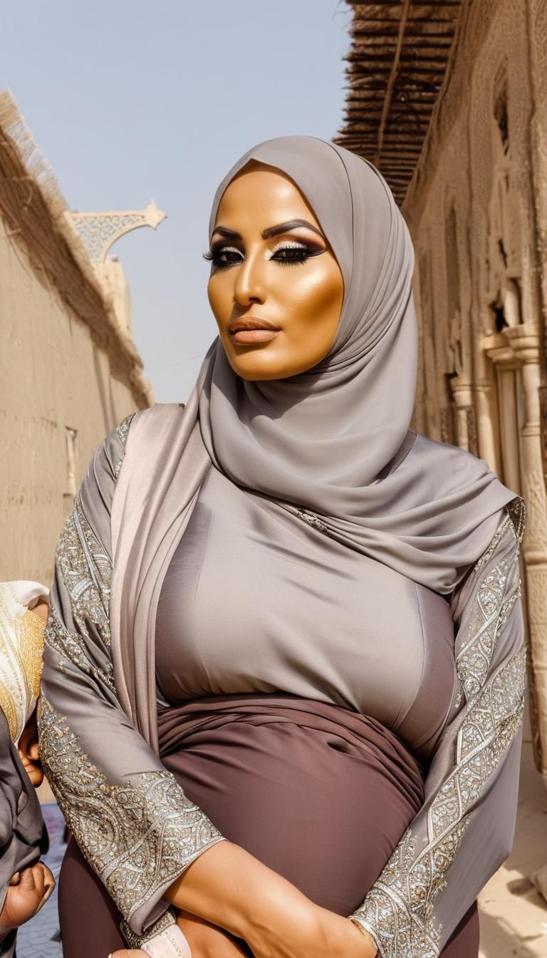 stunning Muslim woman. with heavy makeup, large chest, carry...