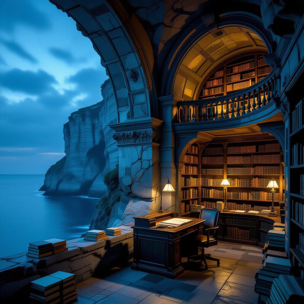 Art Nouveau Library Carved Into Ocean Cliff