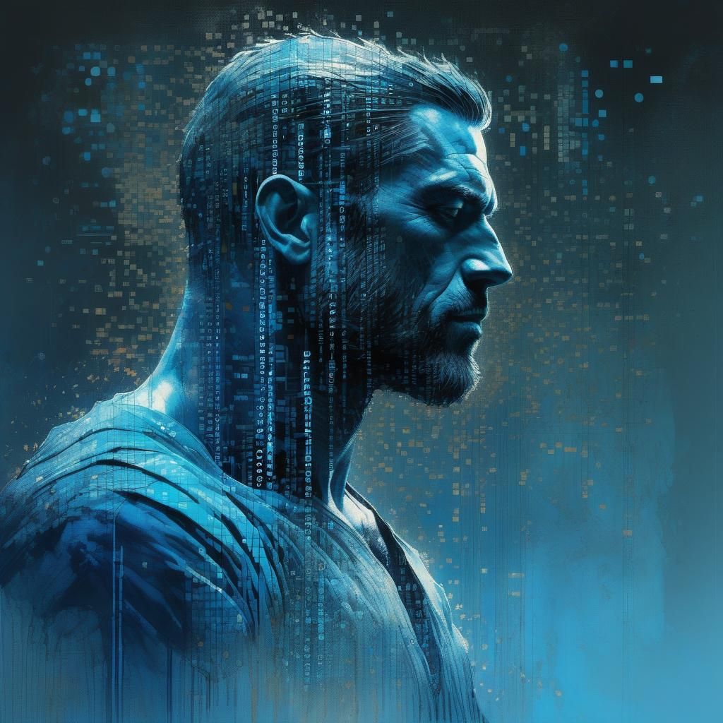 Blue Matrix Silhouette Digital Illustration