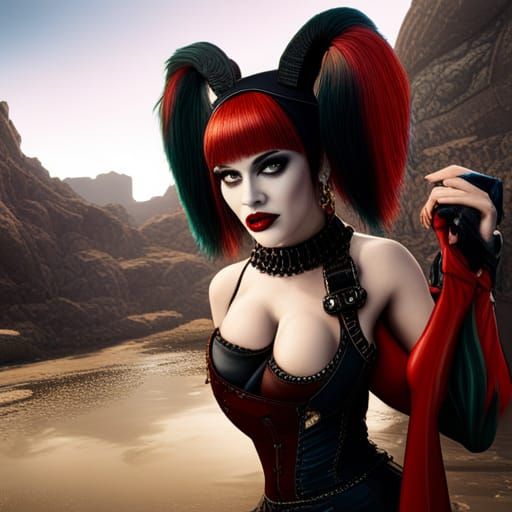 Harley Quinn as Elvira: Detailed Matte Painting