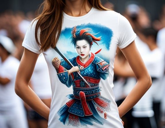 Japanese Woman Warrior Photo on T-Shirt