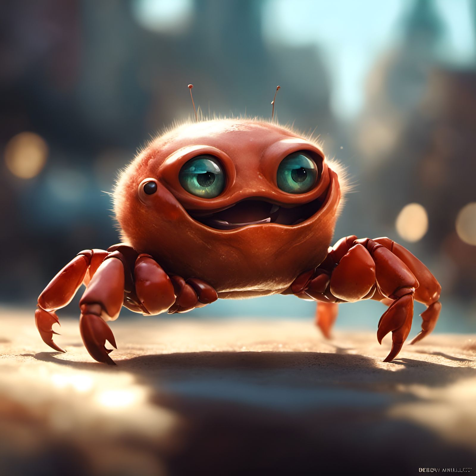 Chibi Crab Portrait with Fur in Detailed Digital Art