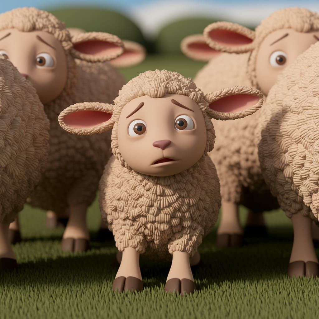 Anxious Lamb in Claymation Style