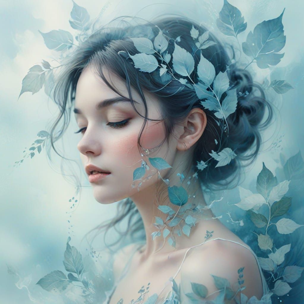 Ethereal Female Portrait in Watercolor Style