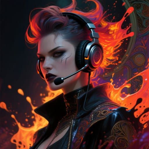 Visionary Fashion Rebel Portrait with Fiery Dark Aesthetic