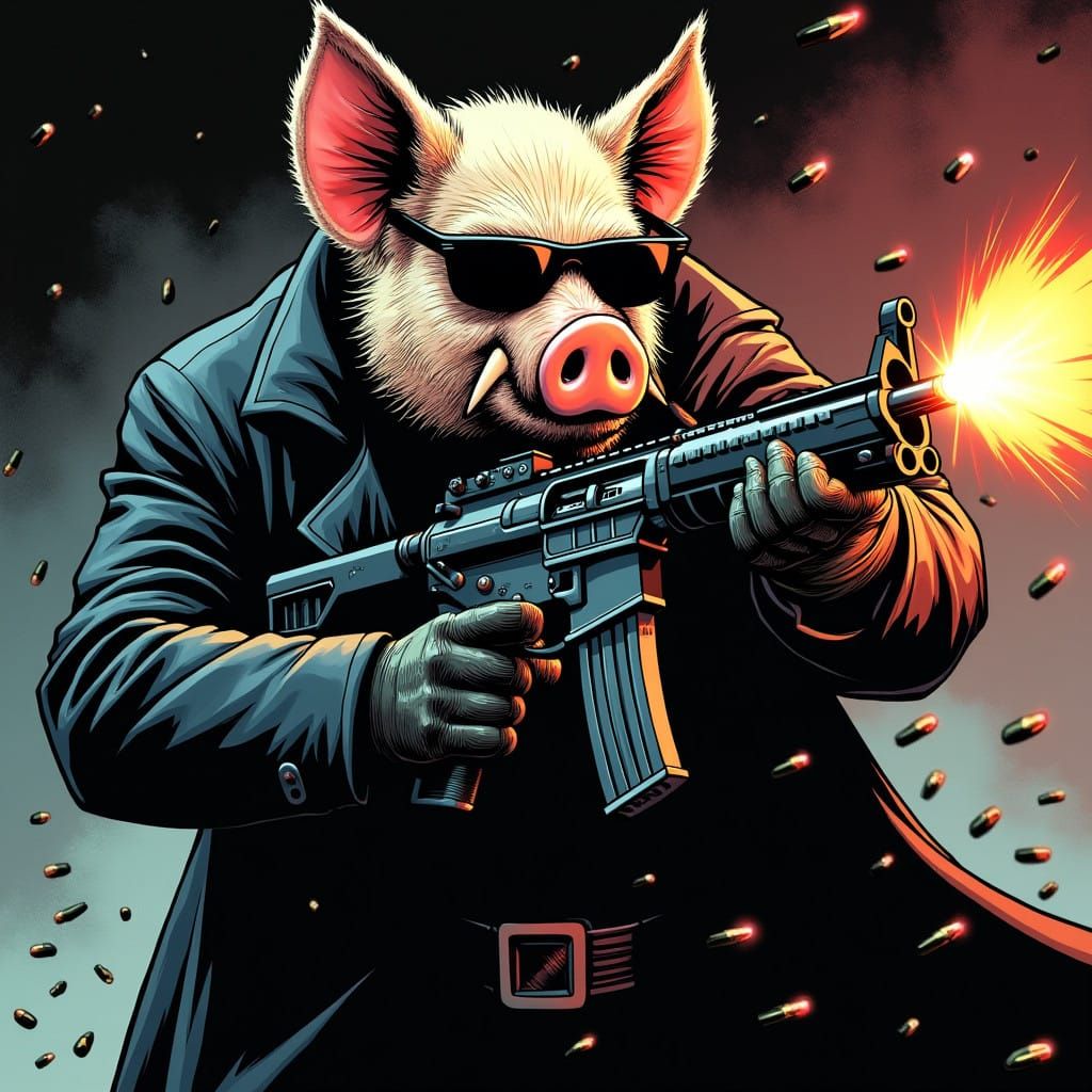 Rugged Mafia Pig in Dark Film Noir Scene