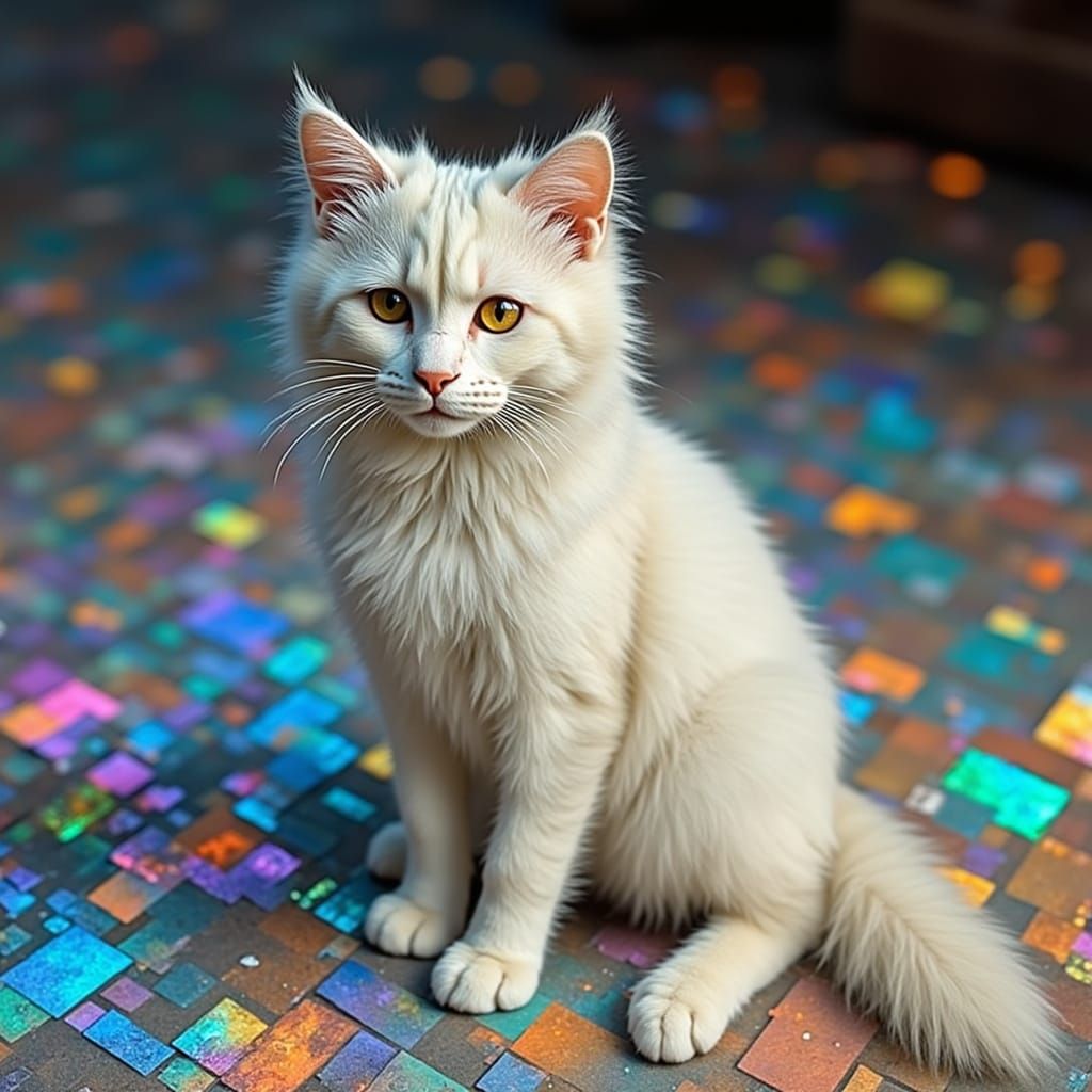 A floor made entirely from rainbow lattice sunstone with a white cat <lora:Sunstone Lattice:1.4> <lora:Archetypal Images...