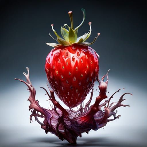 Glass Strawberry with Intricate Designs in Splash Art