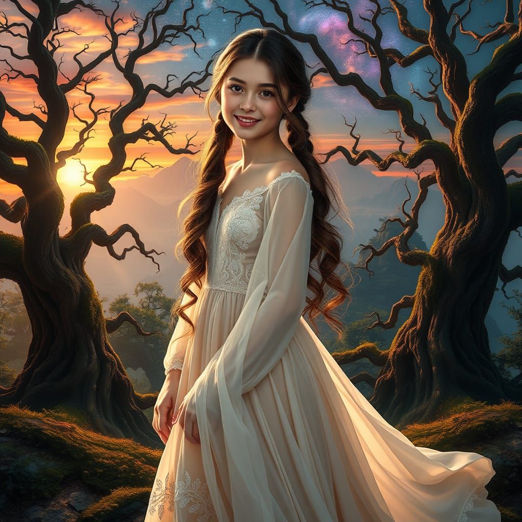 Mystical Sunset Goddess in Elegant Gown