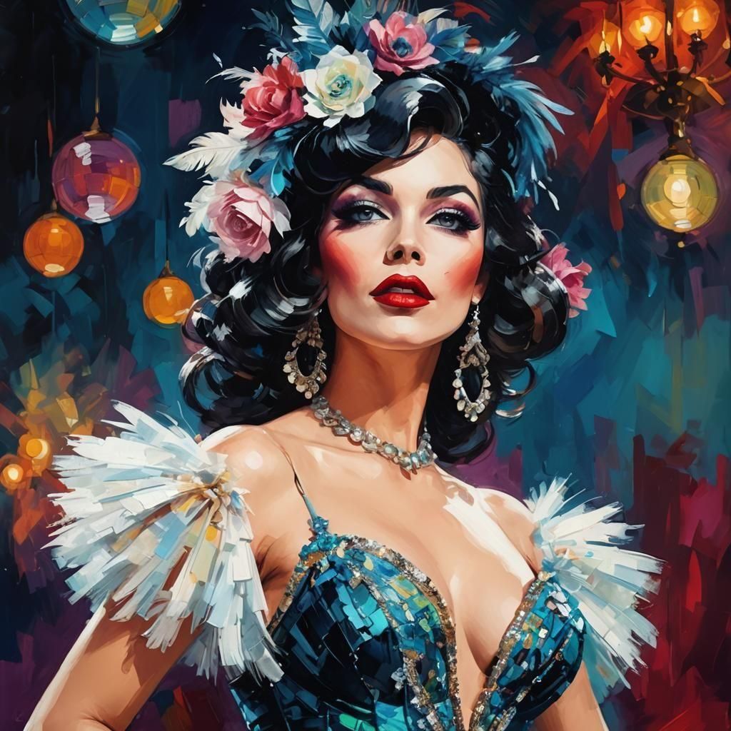 Impressionistic Burlesque Dancer in Cabaret Costume