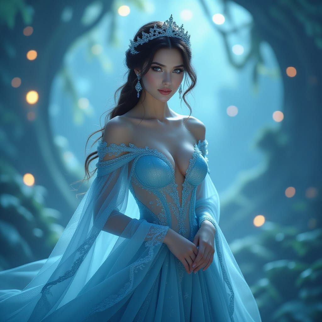 Bioluminescent Princess in a Dreamy Magical Landscape