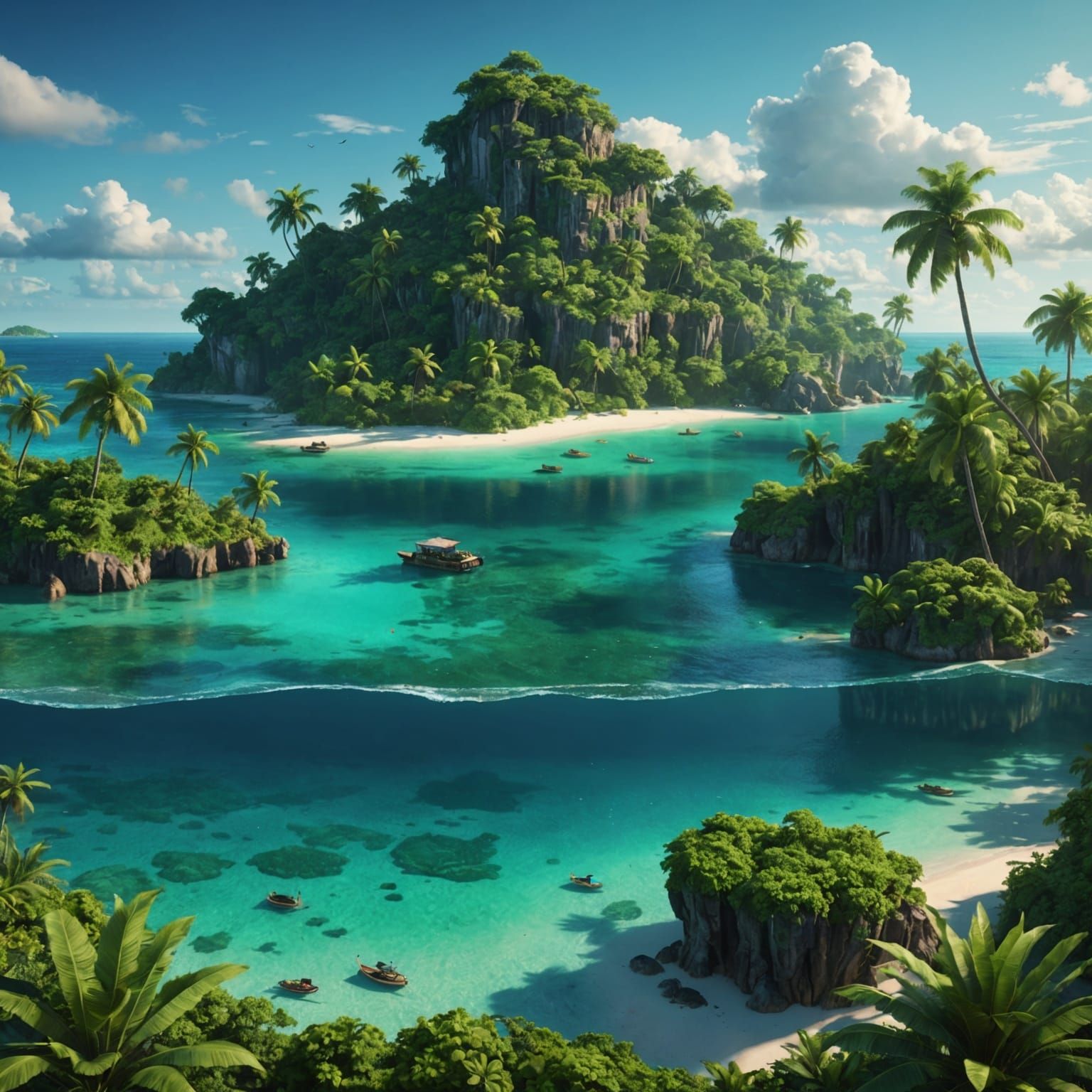 Tropical Island with Emerald Lagoon: Digital Art