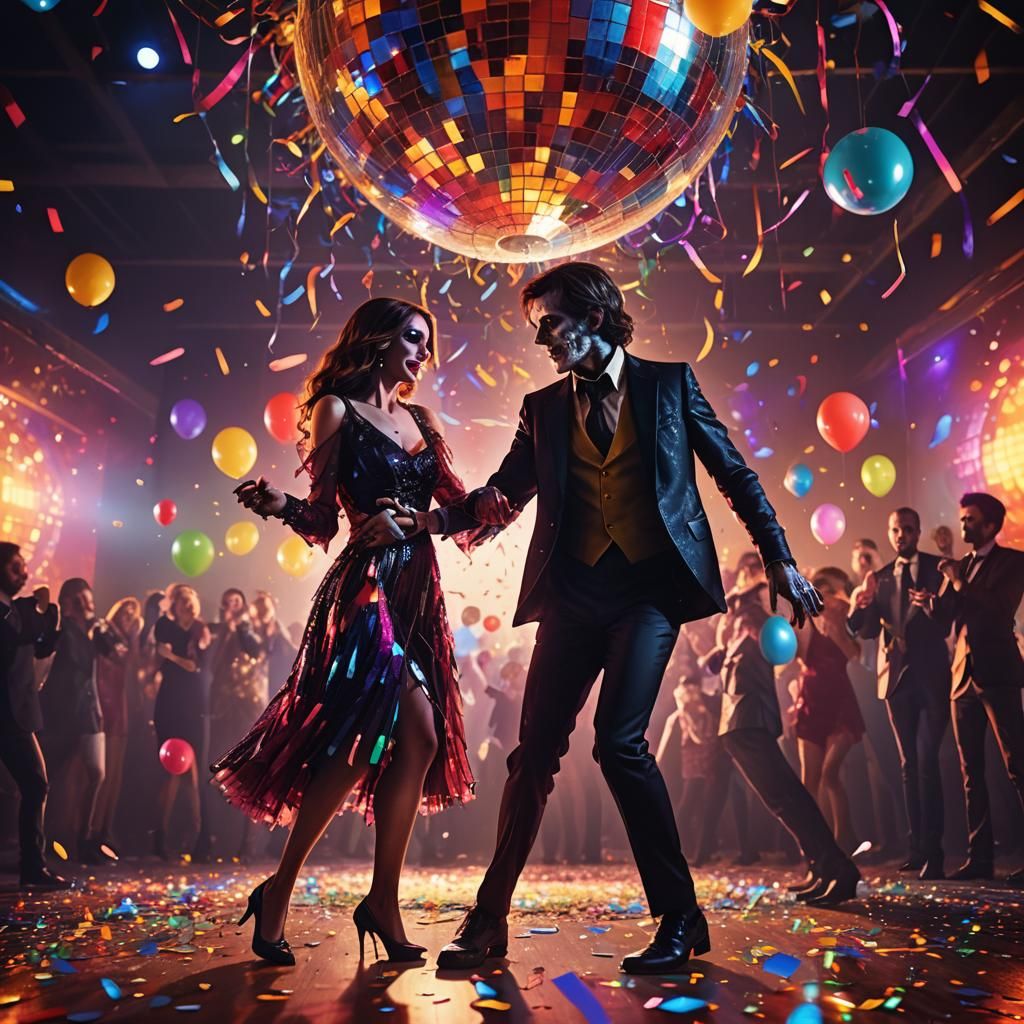 Vampire and Zombie Prom Dance in Digital Painting