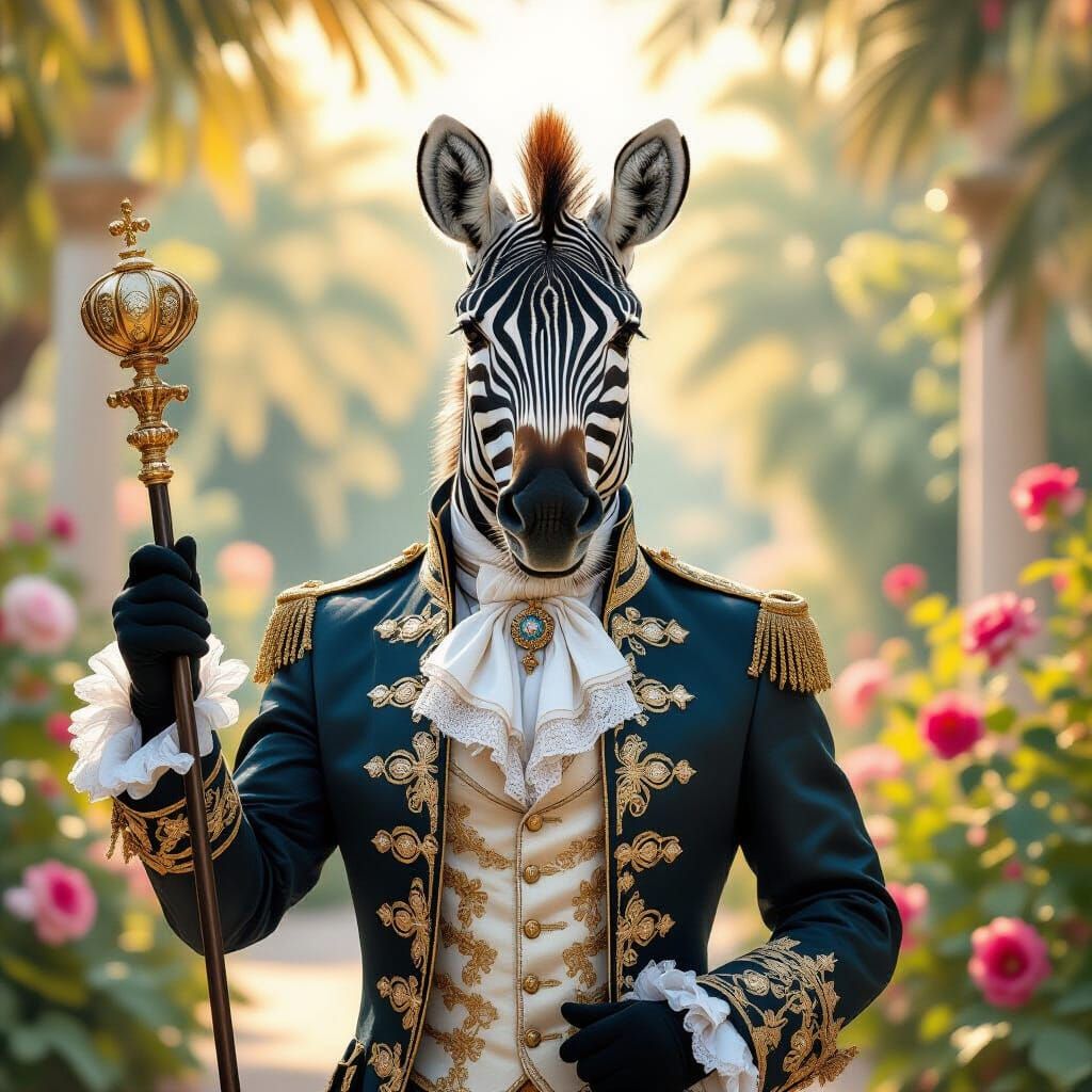 Rococo Zebra Holding Court in Sun-Drenched Garden