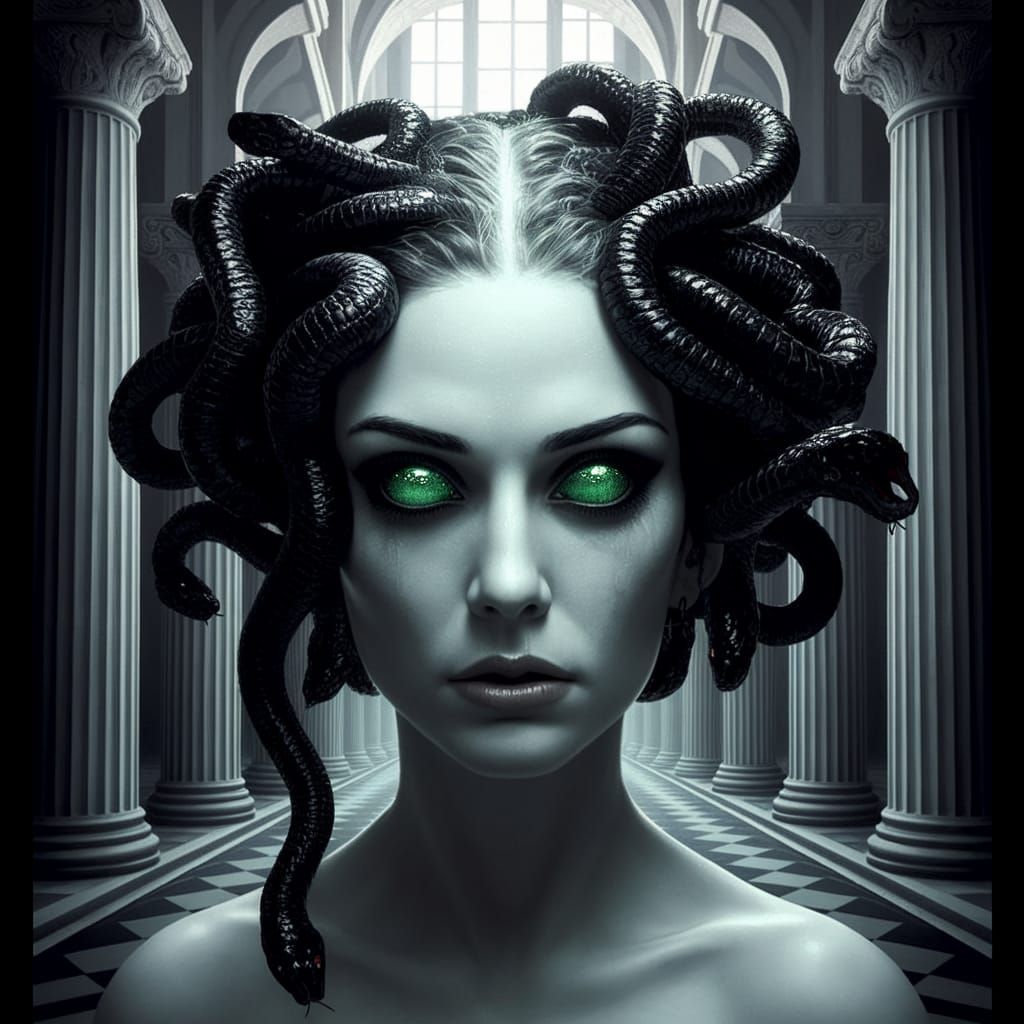 Haunting Portrait of Medusa in Dark Fantasy Style