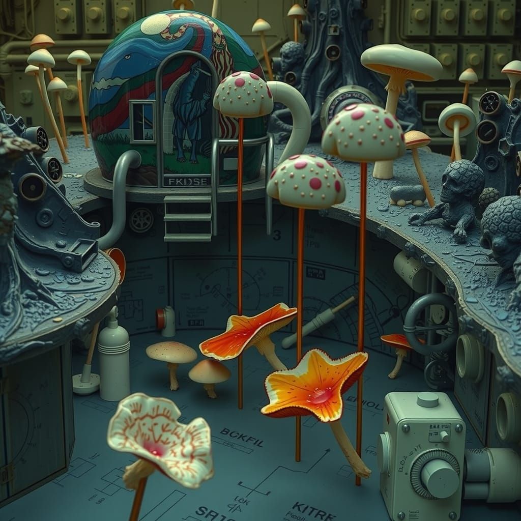 Whimsical Industrial Mushroom Dreamscape