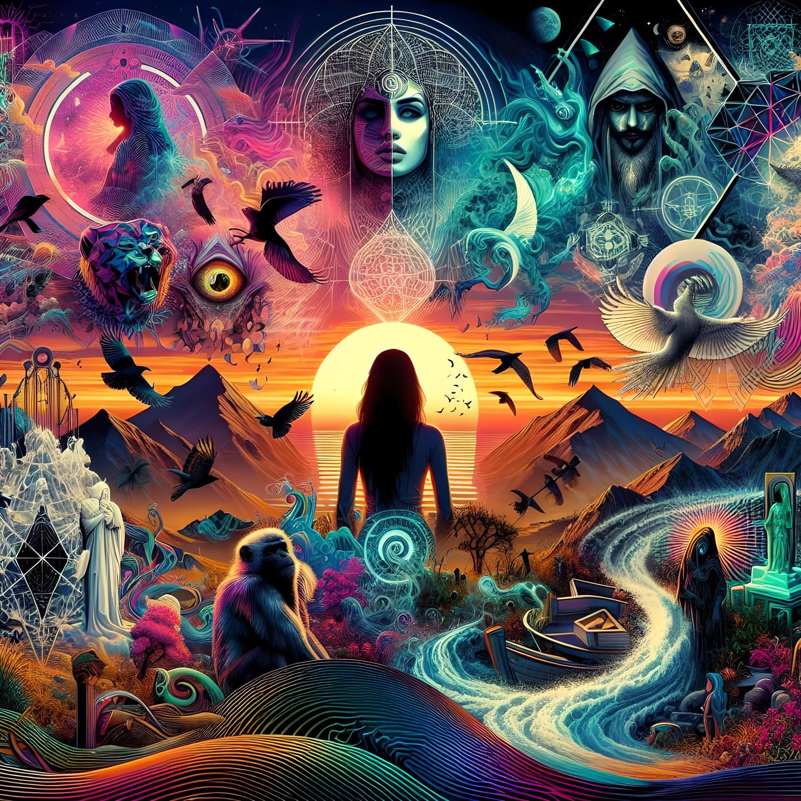 Vibrant South Asian Woman with Retro Synthwave Elements