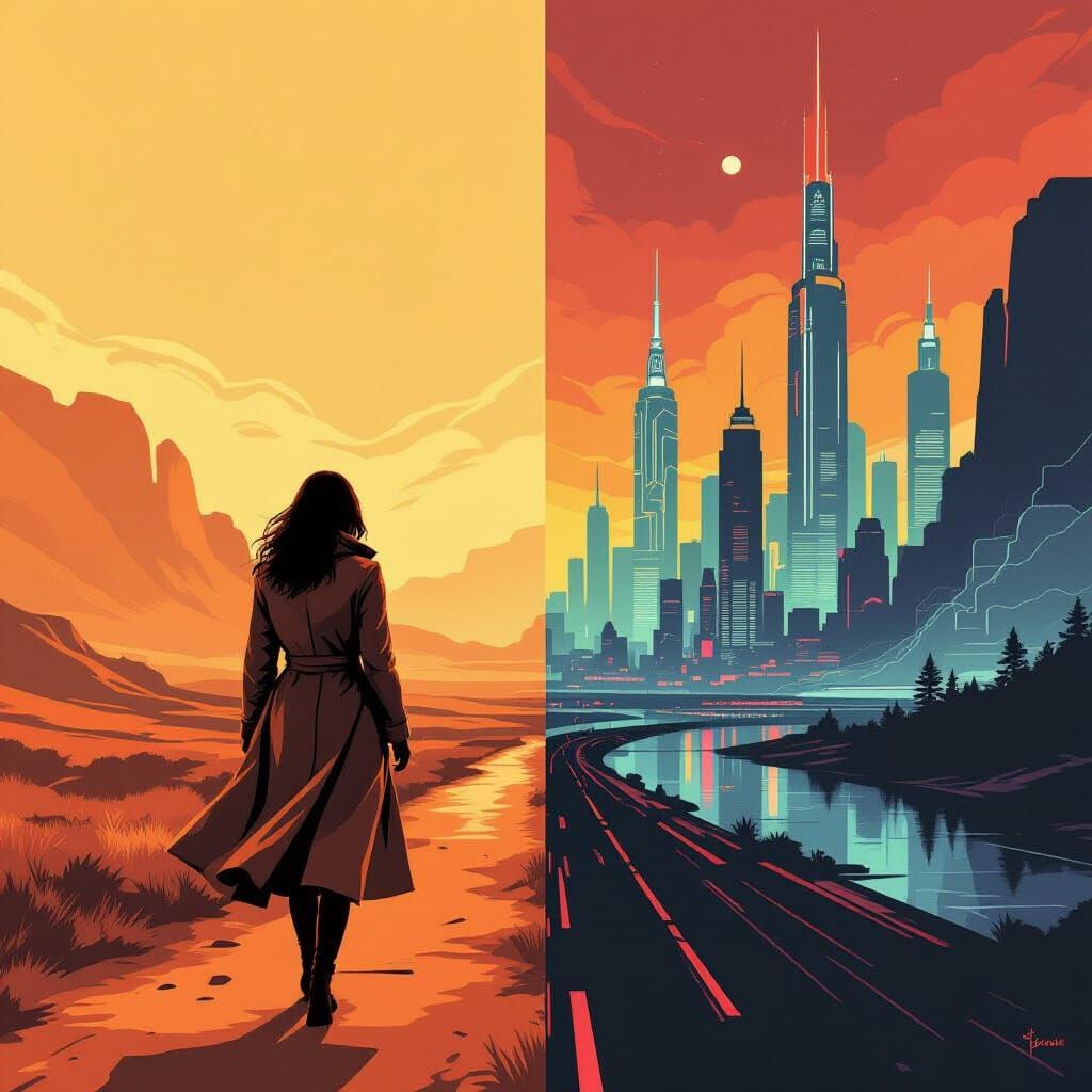 Woman Splits Past and Future in Vivid Digital Art
