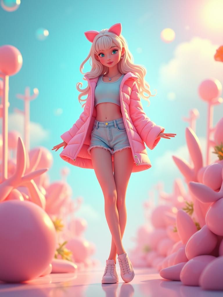 Pastel Female Illustration in Pixar-Inspired 3D Rendering