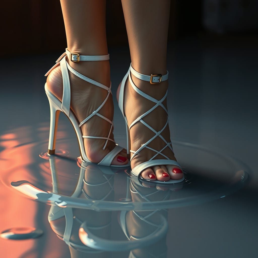 Feminine Feet Trapped in Shimmering Glue