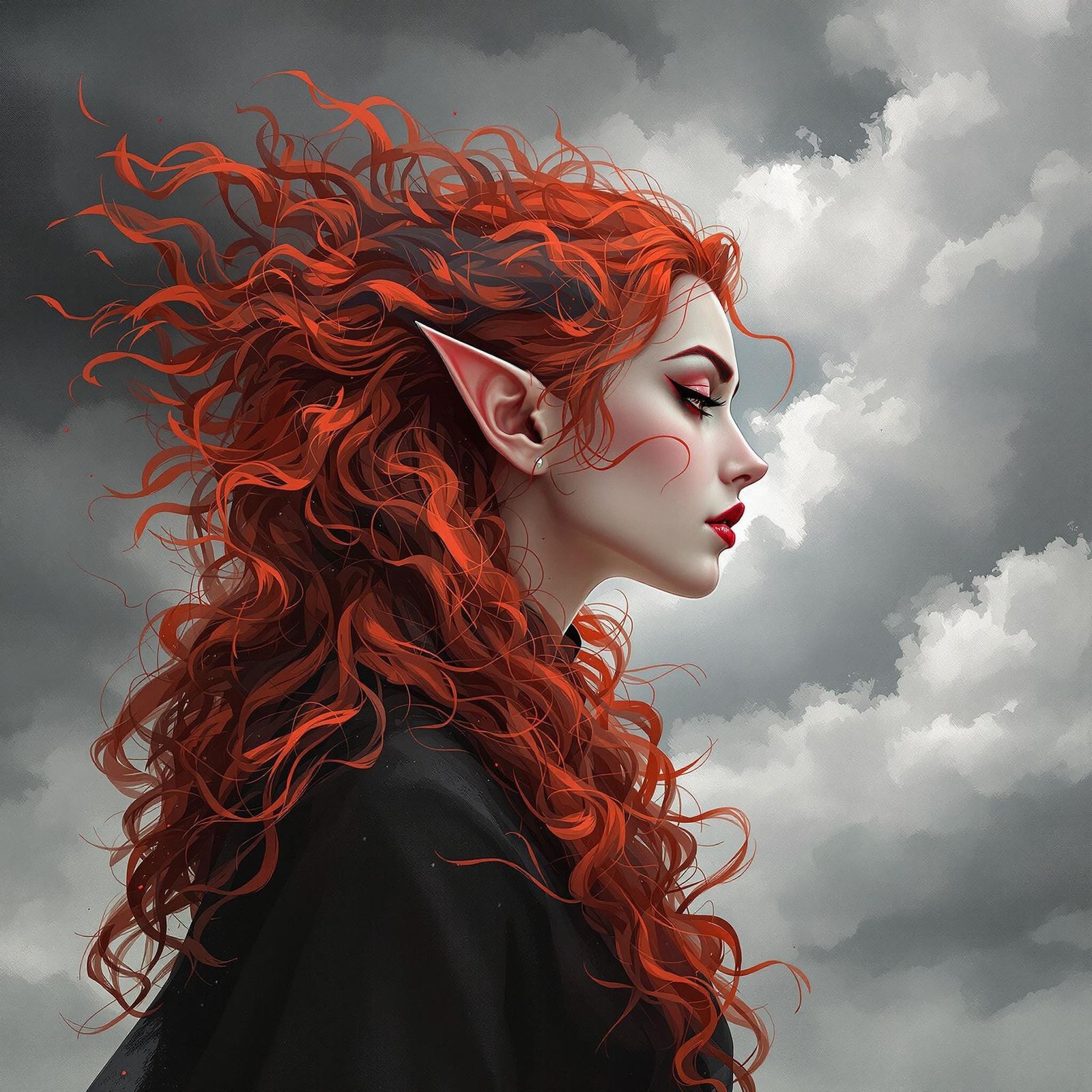 Impressionistic Portrait of a Fiery Red Haired Elf Maiden