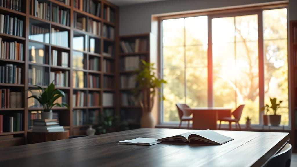 Modern High-End Home Library in Photorealistic Style