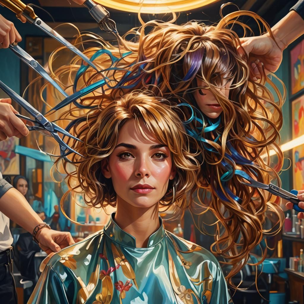 Hairdresser with Floating Scissors in Art Nouveau Style