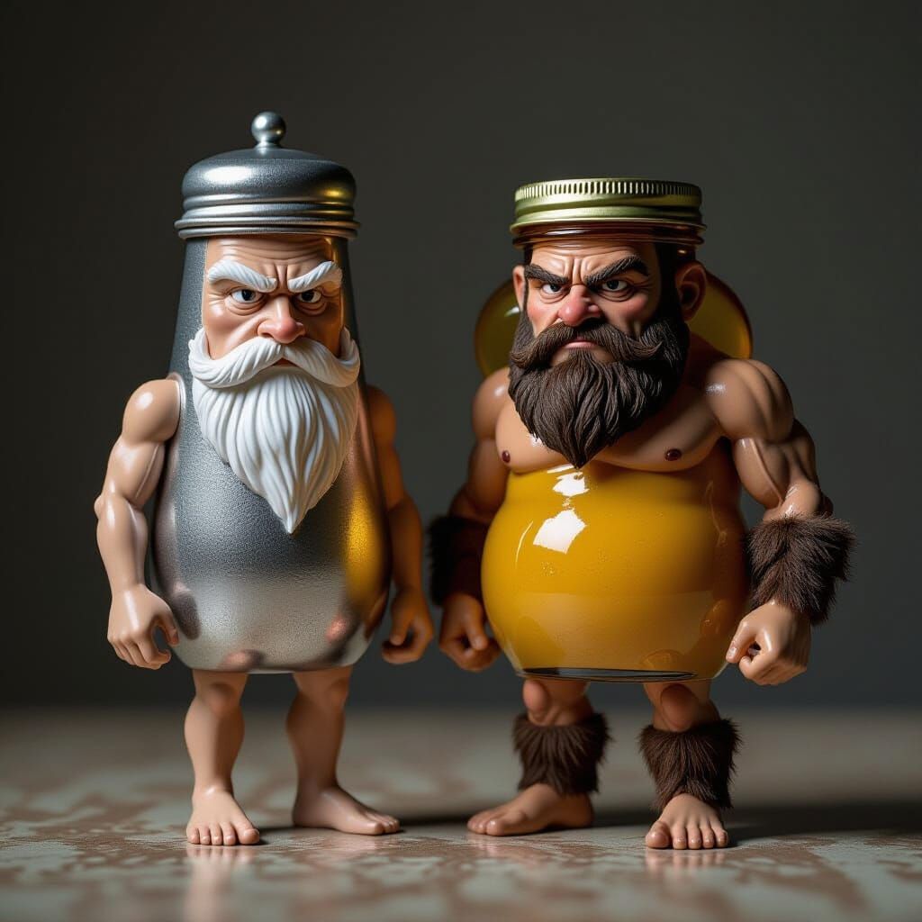 Surreal Condiment Characters in Moody Lighting