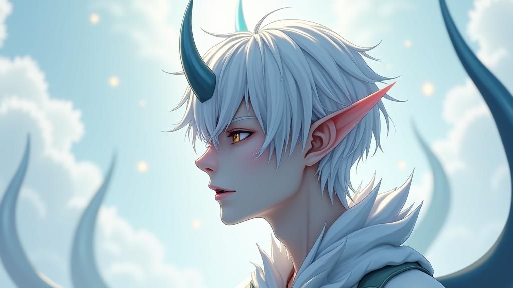Icy Demon with Platinum Hair: 3D Anime Art