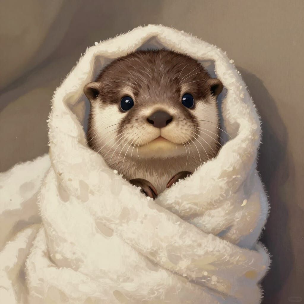 Adorable Baby Otter Burrito in Cozy Blanket