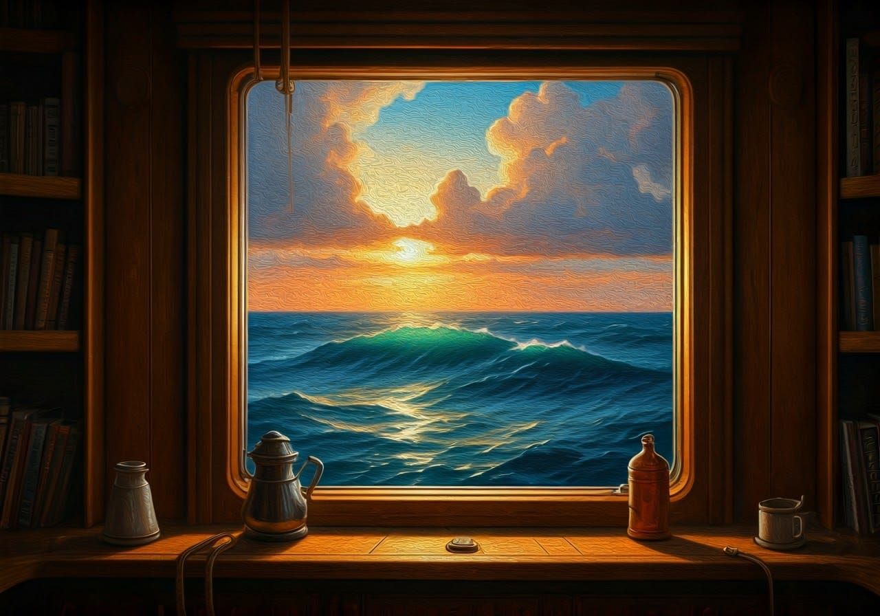 Surreal Oil Painting of Sunset at Sea