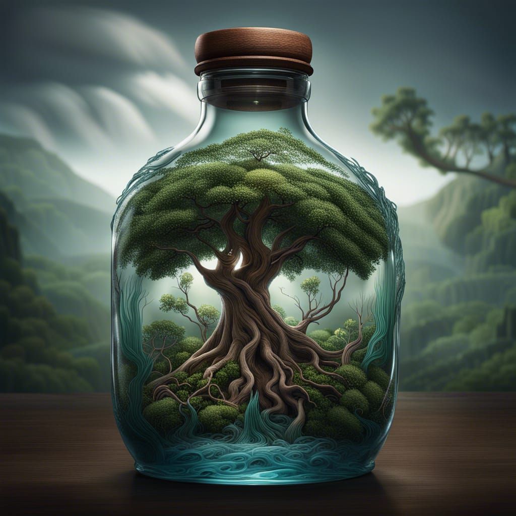 Yggdrasil Scenery Bottle - Tree of Life Glass Bottle Landscape (SDXL 0.9)