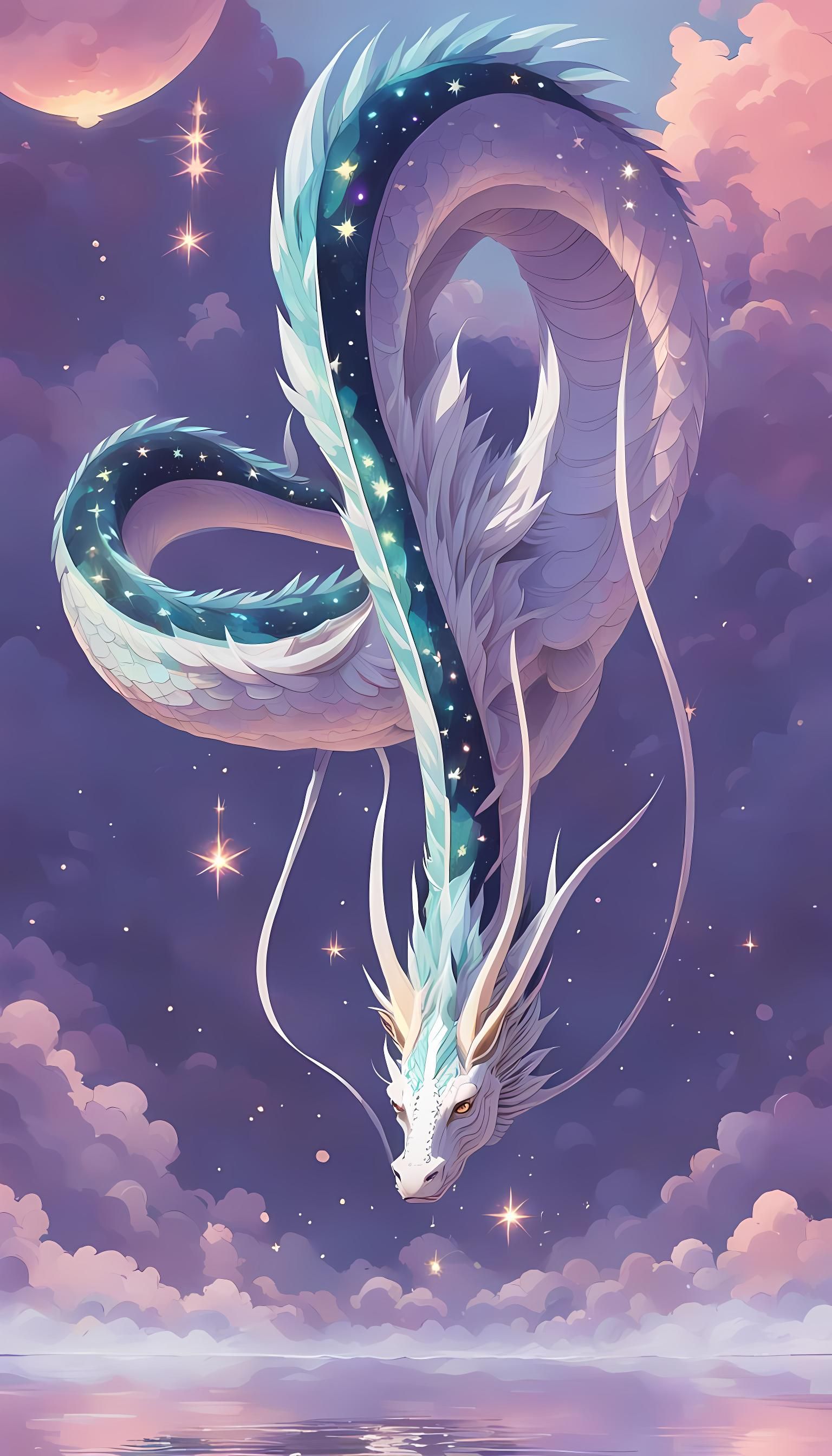 Majestic Celestial Dragon Above Chihiro at Sunset