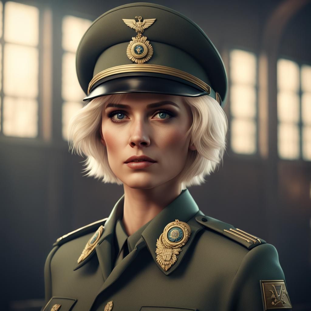 1980s German Woman in Military Uniform, Detailed Matte Paint...