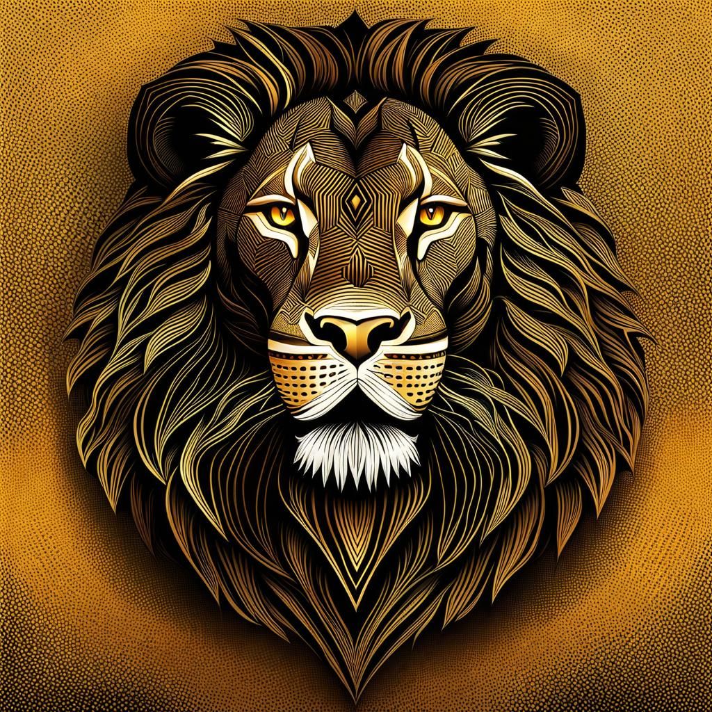 Geometric Lion Roaring on African Mountain