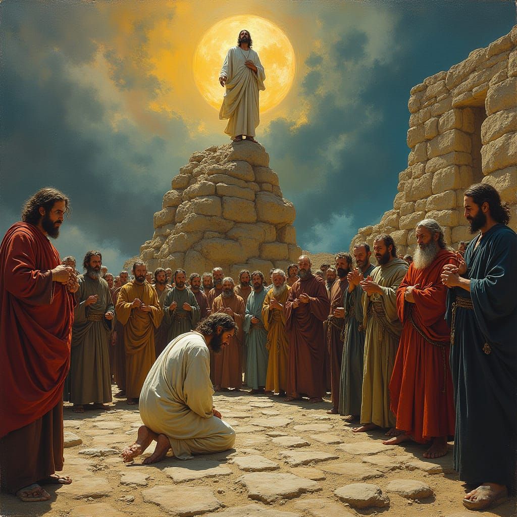 Jesus Confronts Accusers on Stone Hill in Divine Reckoning