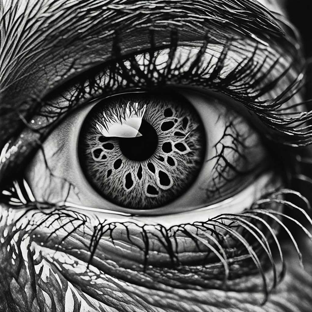 Hyperrealistic Eye Close-up in Monochrome