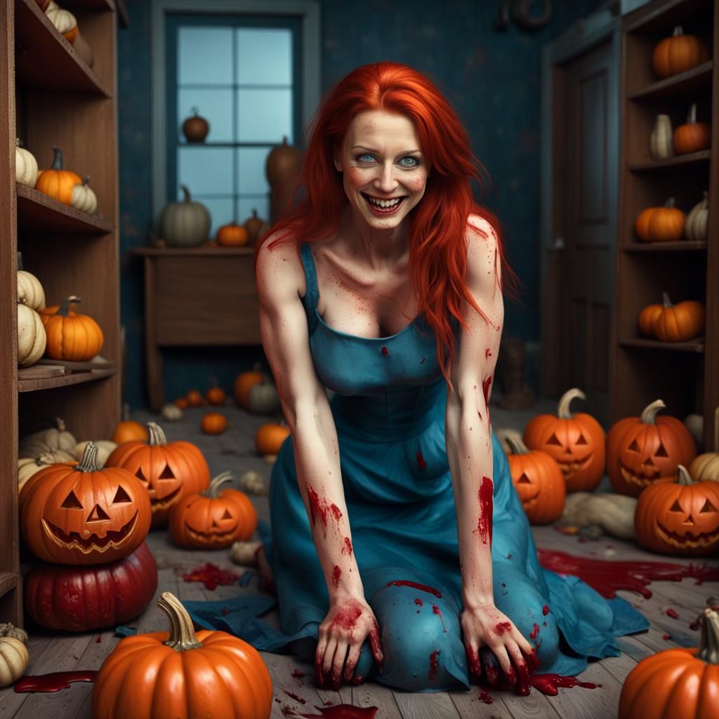 Redhead Woman in Oily Red Paint, Photorealistic Art