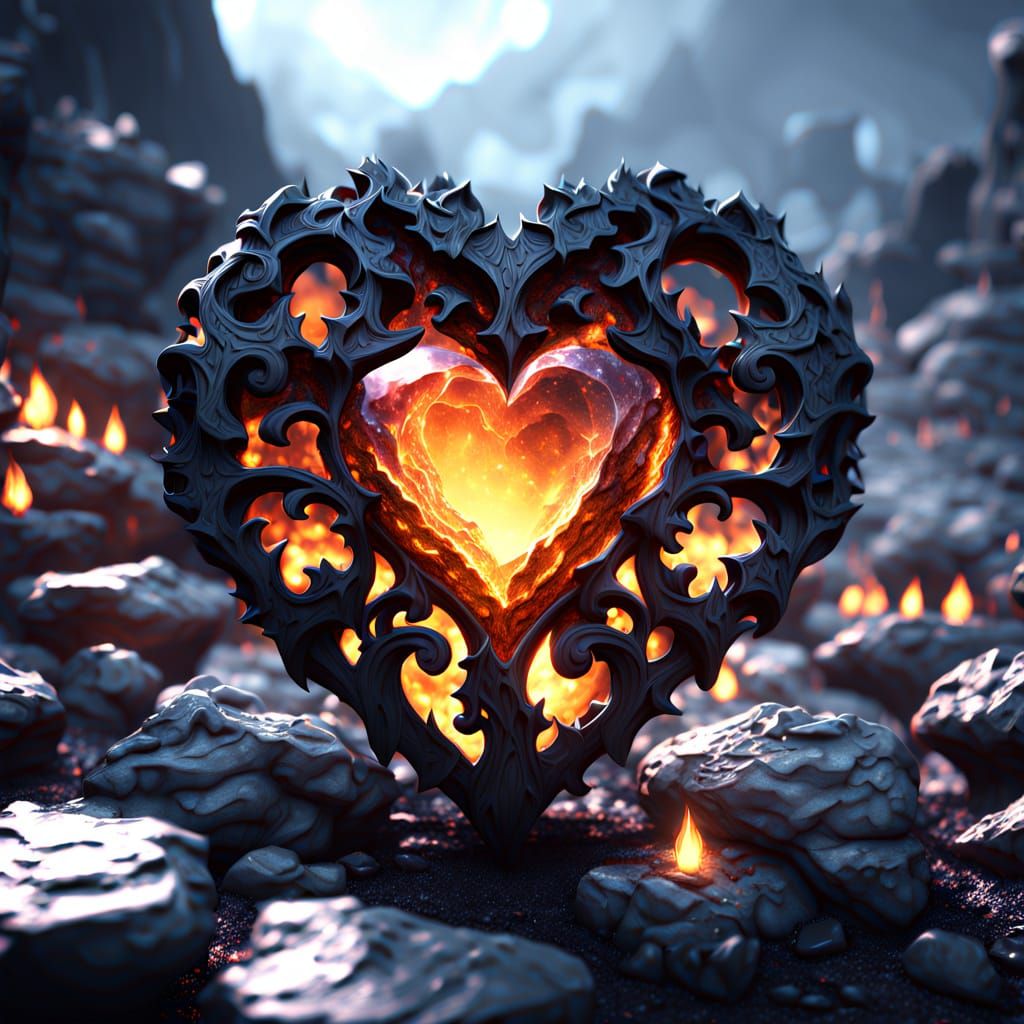 Dark Fantasy Jewel in Fiery Mountain Landscape