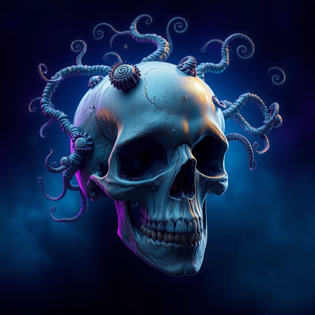 Ancient, Forgotten Lore: A Weathered Skull Adorned with Ethe...