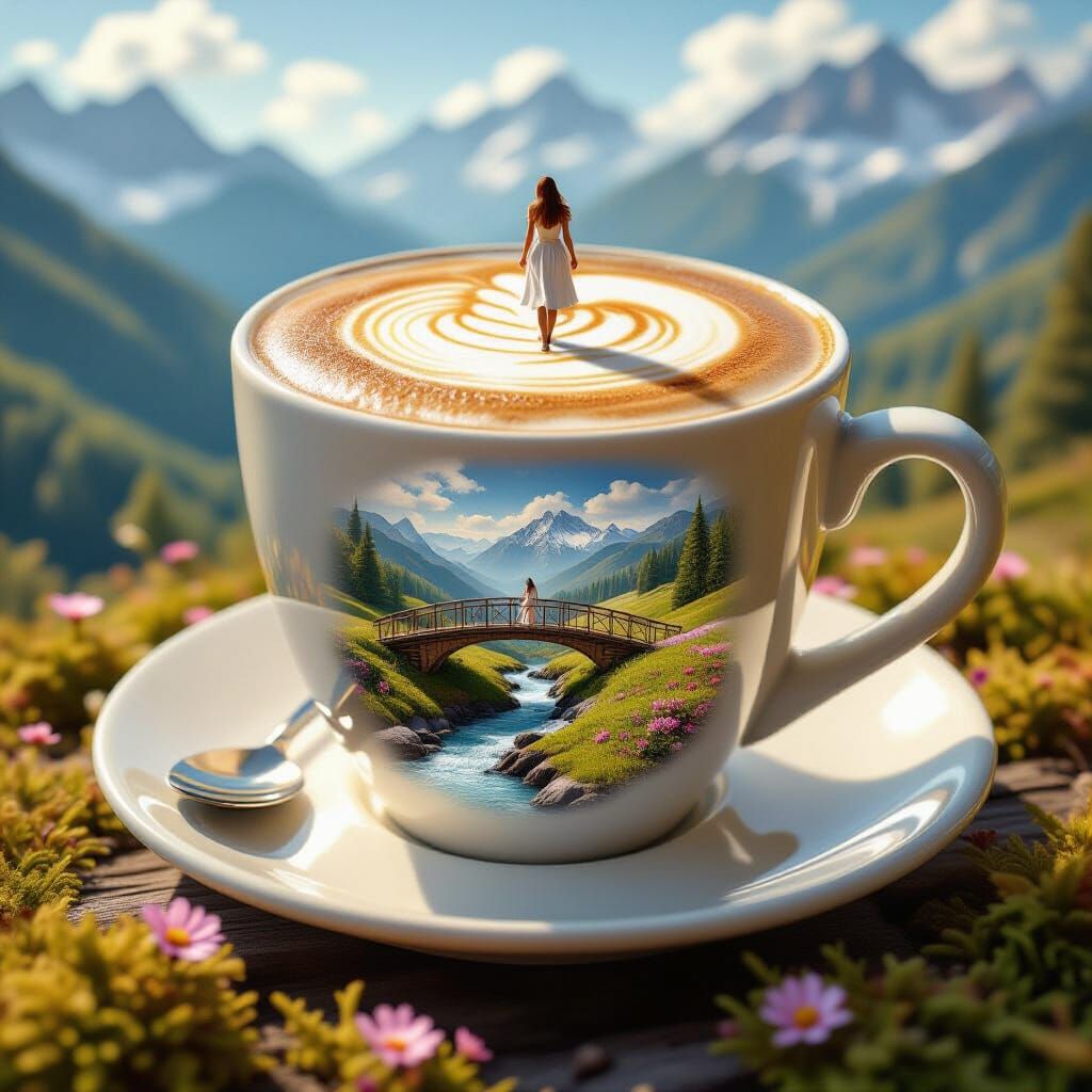 Cappuccino Spring Landscape with Chocolate Moss Flowers