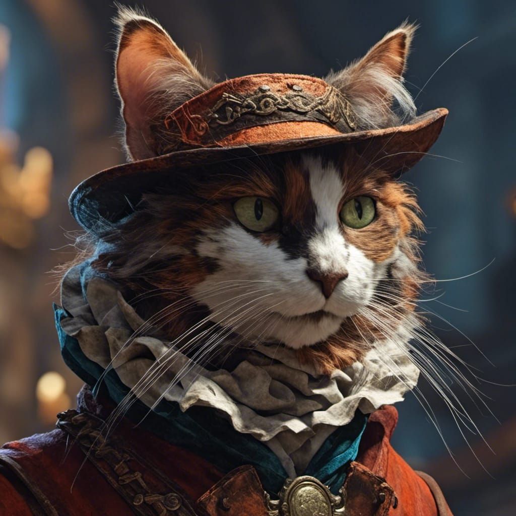 Cat Bounty Hunter in Fantasy Landscape