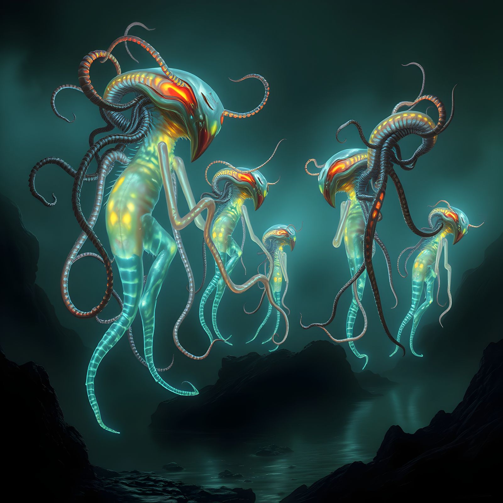 Ethereal Glowing Creatures: Lovecraftian Mystery