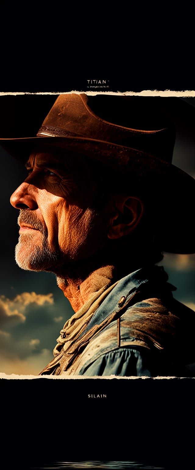Rugged Cowboy Stares Down, Six-Shooter Ready, Cinematic Styl...