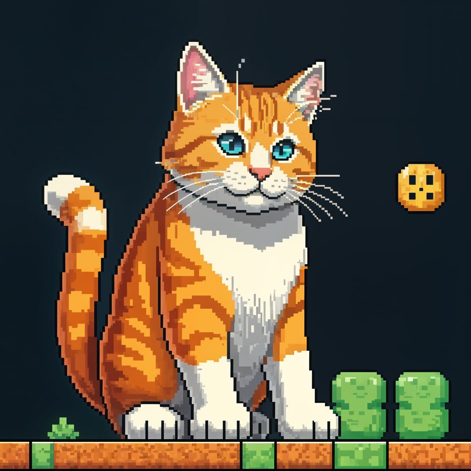 Orange Tabby Cat in Pixel Art Video Game