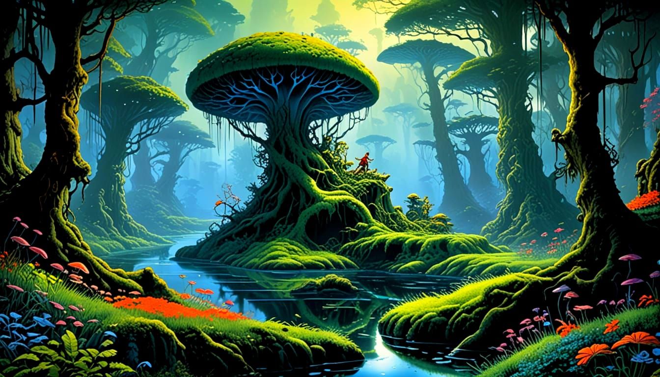 Majestic Knight in Bioluminescent Forest Glade