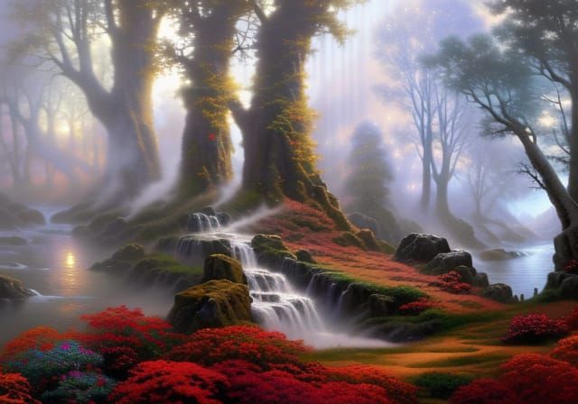 Ethereal Fantasy Forest in Luminism Style