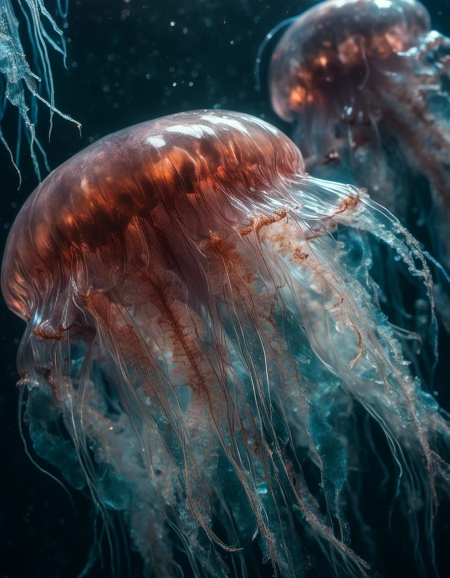 Bioluminescent Crystal Jellyfish Underwater in 3D