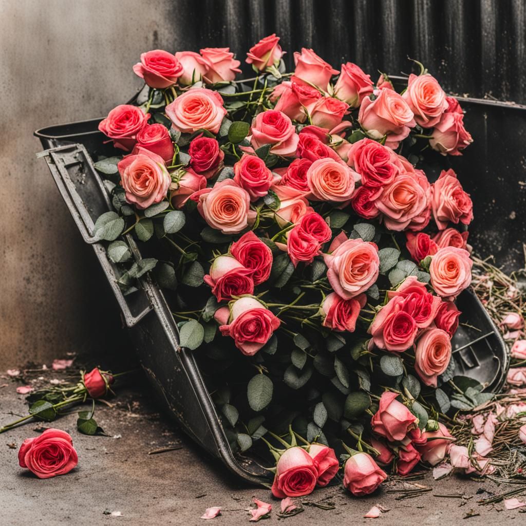 Long Stem Roses in a Trash Pile